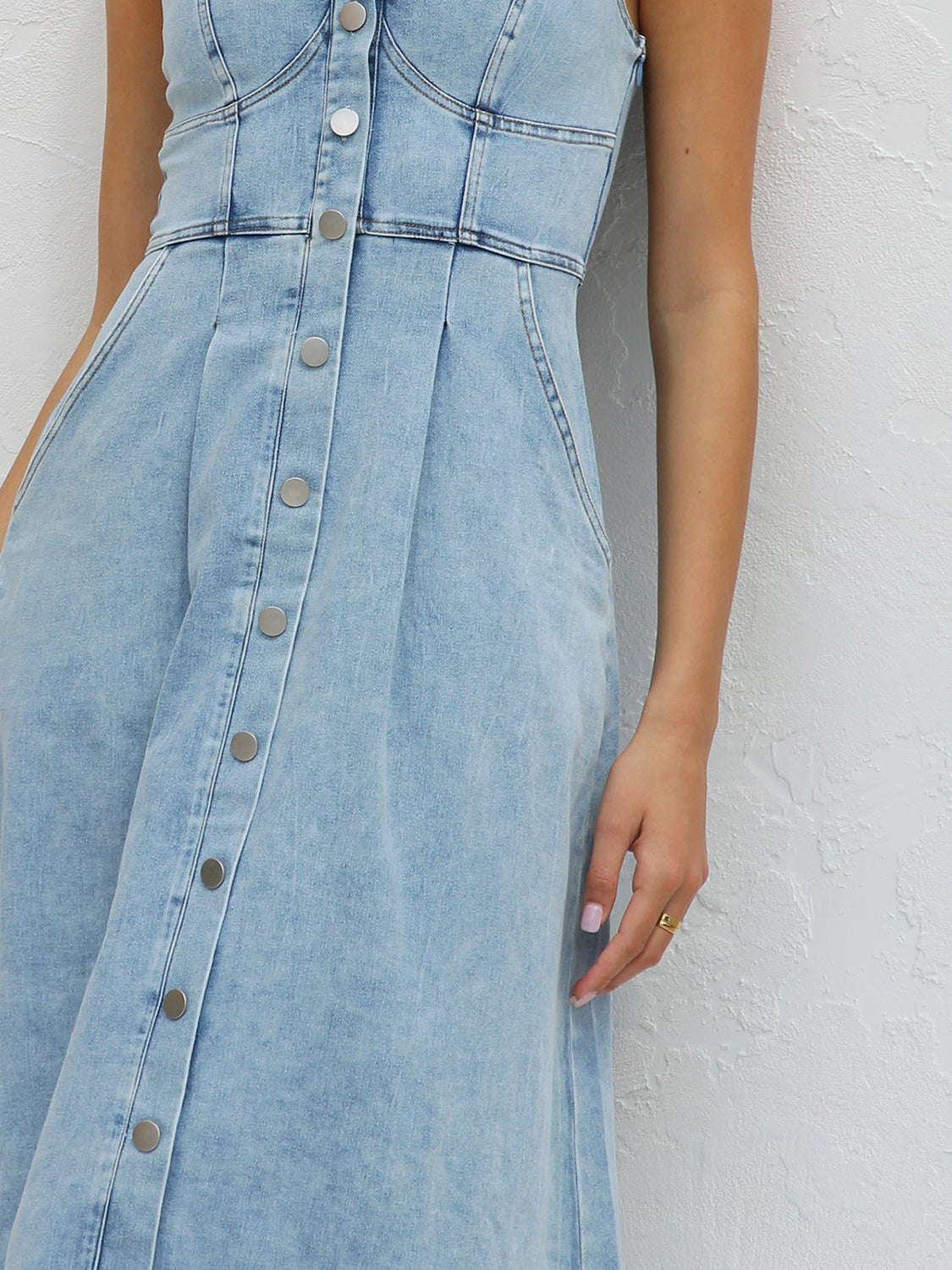 Sweetheart Neck Wide Strap Denim Dress