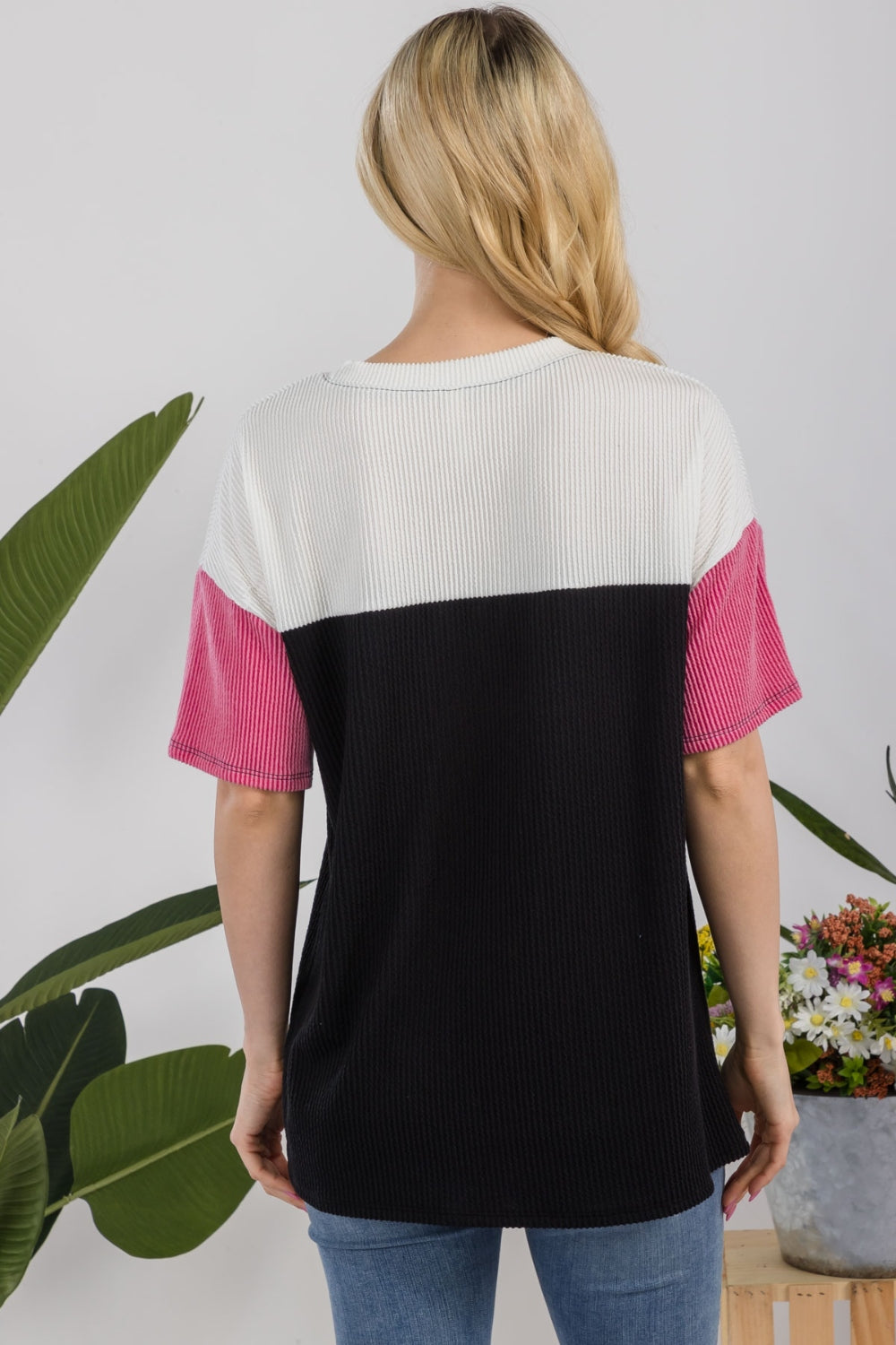 Celeste Full Size Ribbed Color Block T-Shirt