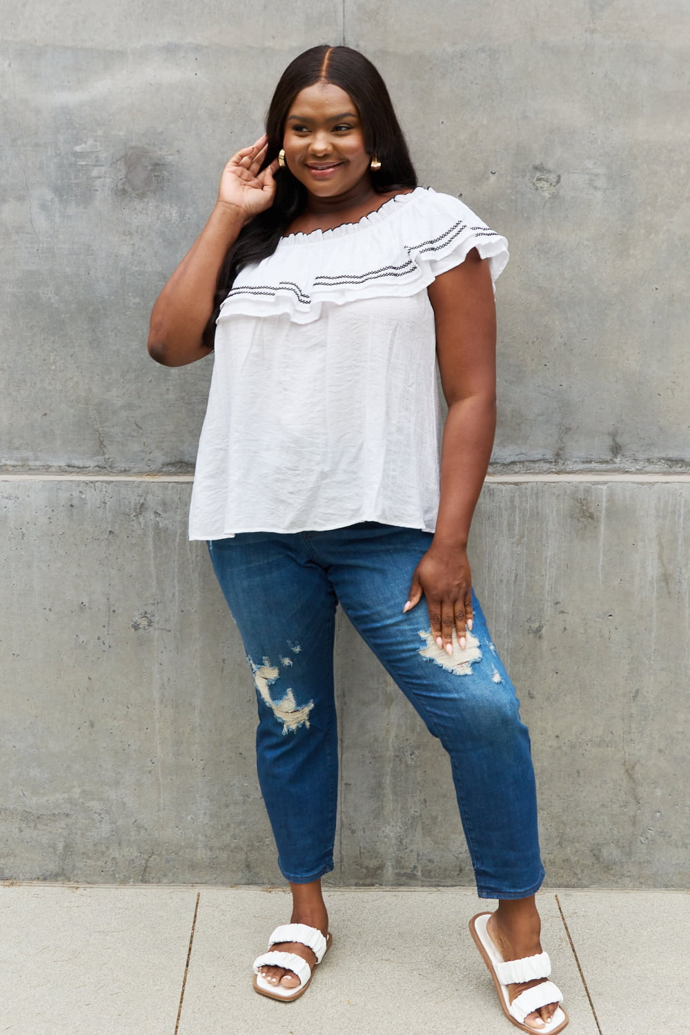 ODDI Full Size Off The Shoulder Ruffle Blouse